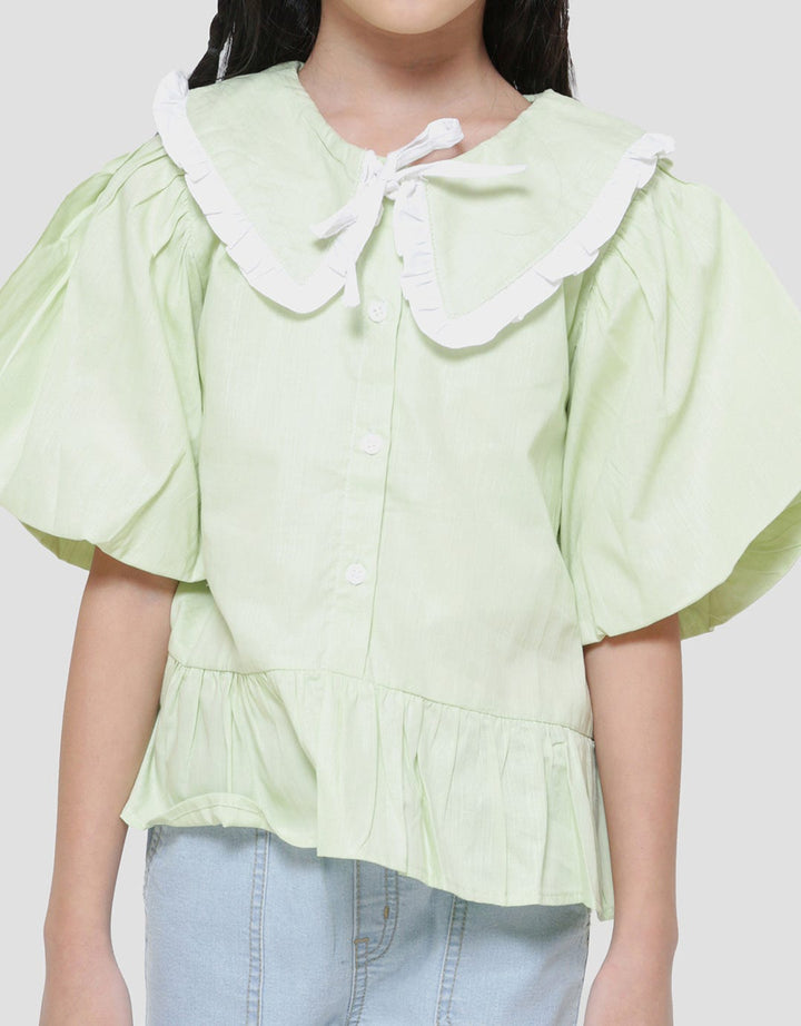 Little M Kerah Kombinasi Bawah Ruffle Kemeja Blouse Anak Perempuan