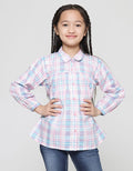 Little M Kerah Motif Kotak Blouse Lengan Panjang Anak Perempuan