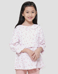 Little M Kerah Ruffle Print Salur Bear Blouse Anak Perempuan