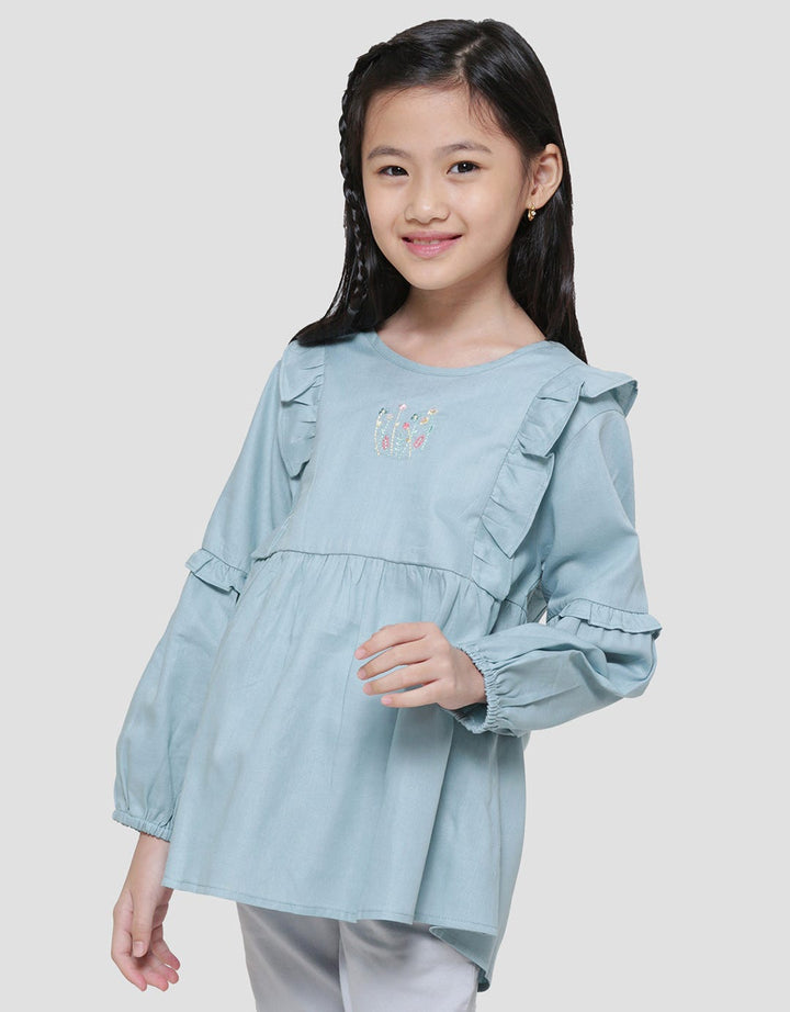 Little M Ruffle Embro Flower Blouse Anak Perempuan