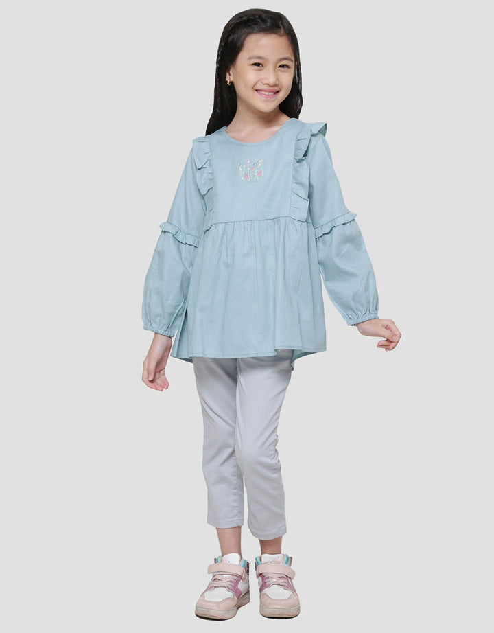 Little M Ruffle Embro Flower Blouse Anak Perempuan