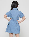 Little M Midi Dress Denim Lengan Pendek Cargo Bawah Stoper Anak Perempuan