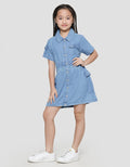 Little M Midi Dress Denim Lengan Pendek Cargo Bawah Stoper Anak Perempuan