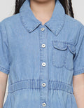 Little M Midi Dress Denim Lengan Pendek Cargo Bawah Stoper Anak Perempuan
