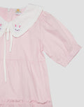 Little M Kerah Bordir Kelinci Lengan Pendek Midi Dress Anak Perempuan