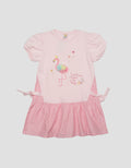 Little M Puff Sleeves Flamingo Lengan Pendek Midi Dress Anak Perempuan