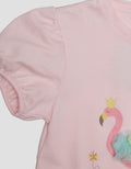 Little M Puff Sleeves Flamingo Lengan Pendek Midi Dress Anak Perempuan