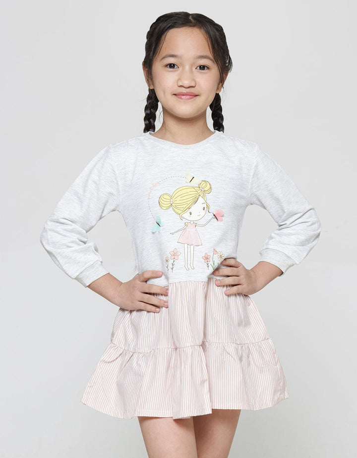 Little M Nonik Kombinasi Woven Midi Dress Lengan Panjang Anak Perempuan
