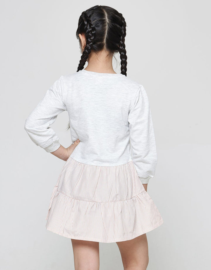 Little M Nonik Kombinasi Woven Midi Dress Lengan Panjang Anak Perempuan