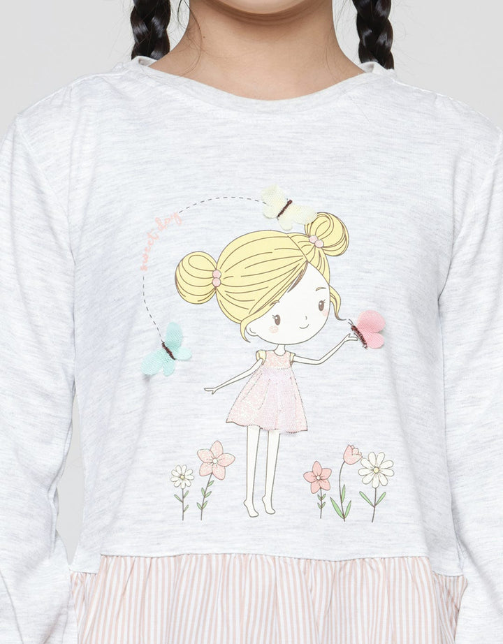 Little M Nonik Kombinasi Woven Midi Dress Lengan Panjang Anak Perempuan