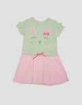 Little M Aplikasi Bear Lengan Ruffle Midi Dress Lengan Pendek Anak Perempuan