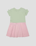 Little M Aplikasi Bear Lengan Ruffle Midi Dress Lengan Pendek Anak Perempuan