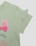 Little M Aplikasi Bear Lengan Ruffle Midi Dress Lengan Pendek Anak Perempuan