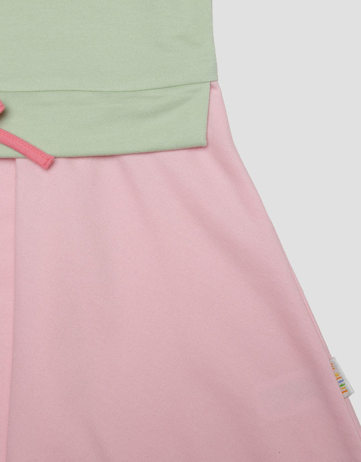 Little M Aplikasi Bear Lengan Ruffle Midi Dress Lengan Pendek Anak Perempuan