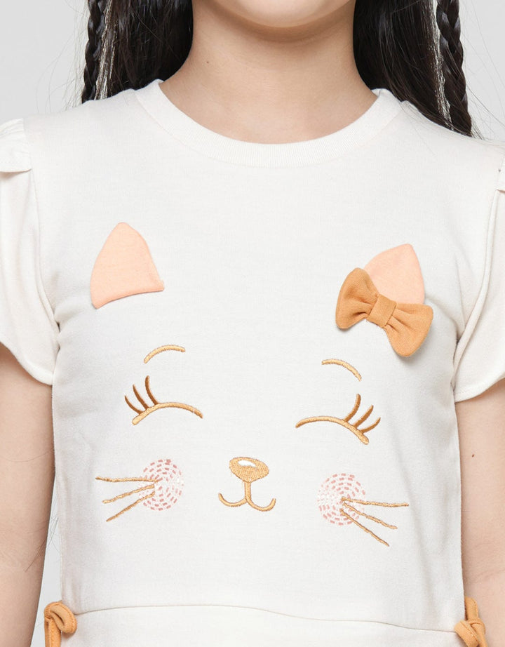 Little M Midi Dress Kombinasi Aplikasi Kucing Anak Perempuan