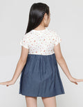 Little M Print Flower Combination Pocket Midi Dress Short Sleeve Girls