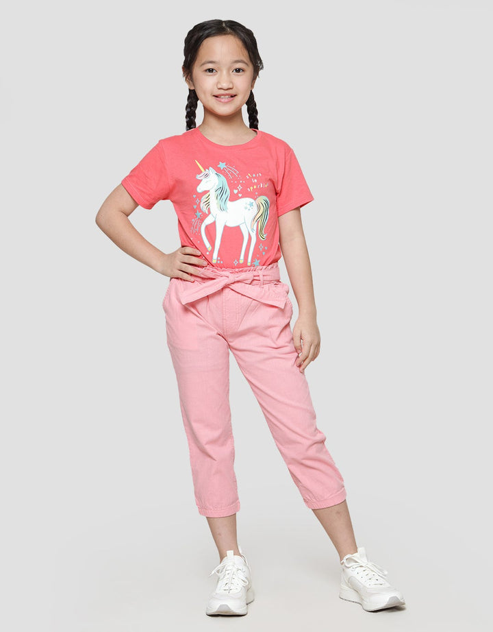 Little M Paperbag Belt Linen Jogger Anak Perempuan