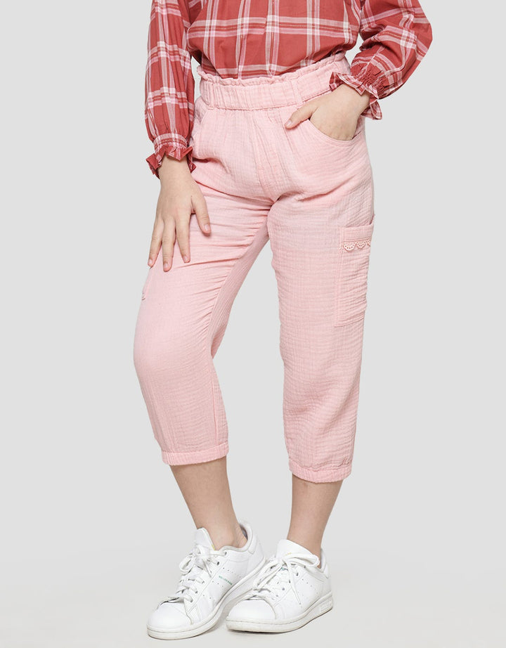 Little M Paperbag Lace Application Pockets Girls Jogger Pants