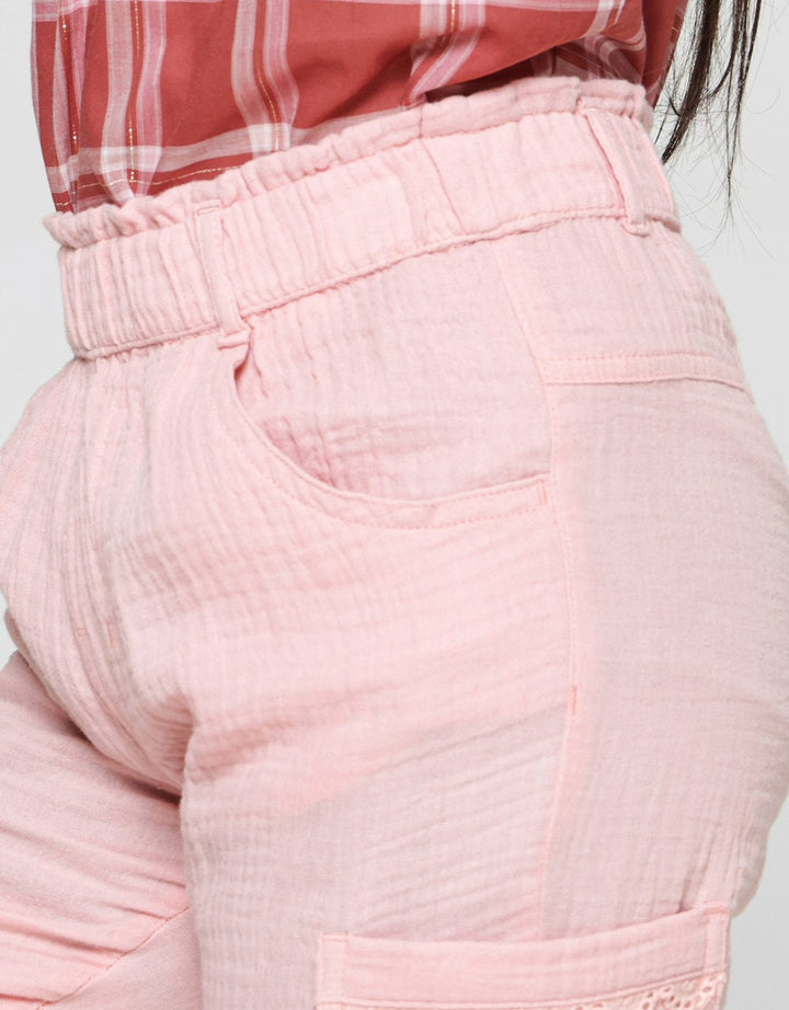 Little M Paperbag Lace Application Pockets Girls Jogger Pants