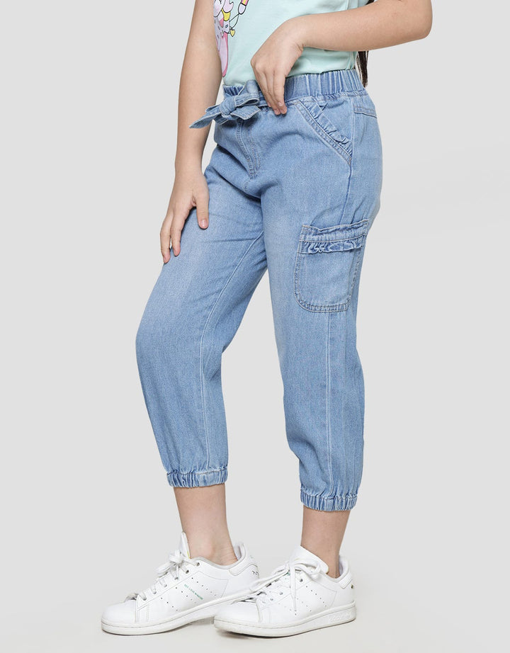 Little M Belt Ruffle Pockets Girls Jogger Pants