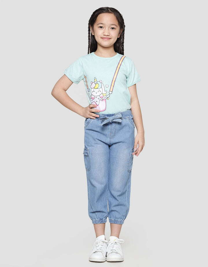 Little M Belt Ruffle Pockets Girls Jogger Pants