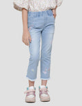 Little M Flower Embro Girls Denim Jeggings