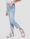 Little M Flower Embro Girls Denim Jeggings