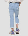 Little M Flower Embro Girls Denim Jeggings