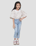 Little M Flower Embro Girls Denim Jeggings