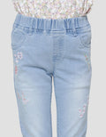 Little M Flower Embro Girls Denim Jeggings