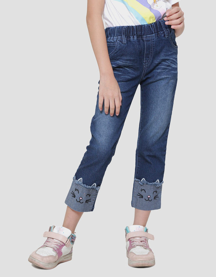 Little M Bordir Bawah Kucing Jegging Denim Anak Perempuan