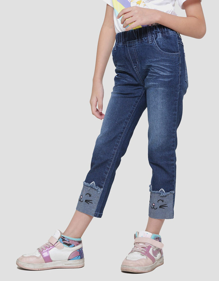 Little M Bordir Bawah Kucing Jegging Denim Anak Perempuan