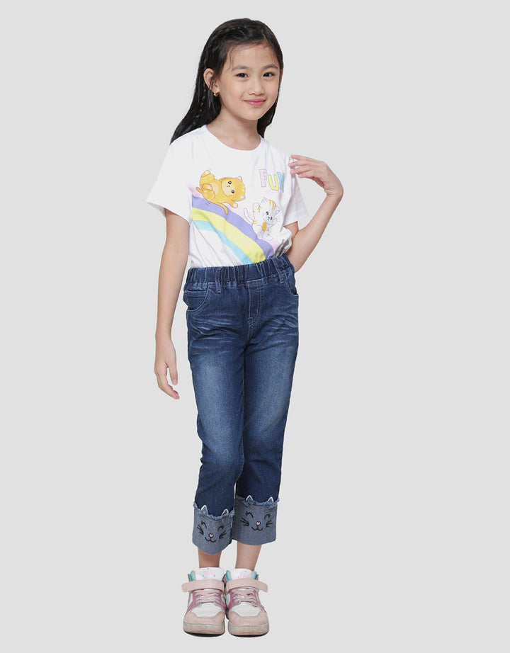 Little M Bordir Bawah Kucing Jegging Denim Anak Perempuan