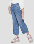 Little M Wide Leg Bordir Bunga Celana Denim Kulot Anak Perempuan
