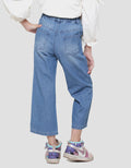 Little M Wide Leg Bordir Bunga Celana Denim Kulot Anak Perempuan