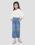 Little M Wide Leg Bordir Bunga Celana Denim Kulot Anak Perempuan