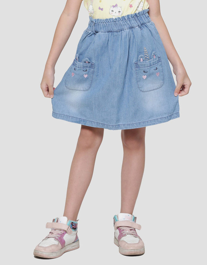 Little M Embroidered Pockets Mini Denim Skort Girls
