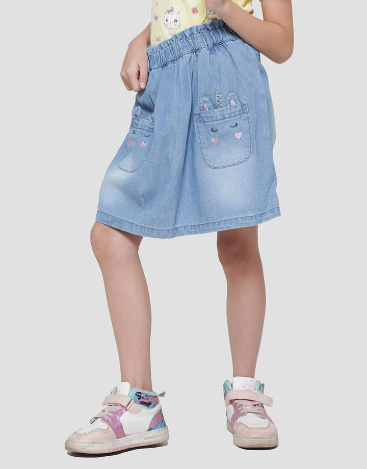 Little M Embroidered Pockets Mini Denim Skort Girls