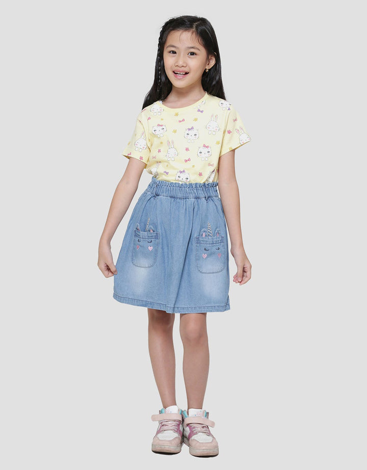 Little M Embroidered Pockets Mini Denim Skort Girls