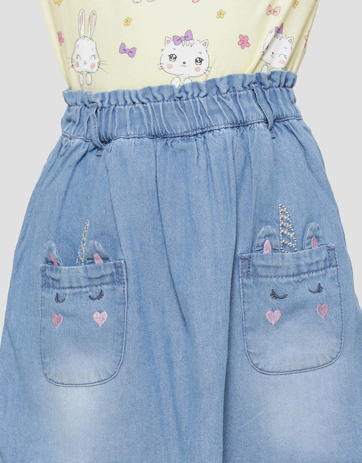 Little M Embroidered Pockets Mini Denim Skort Girls