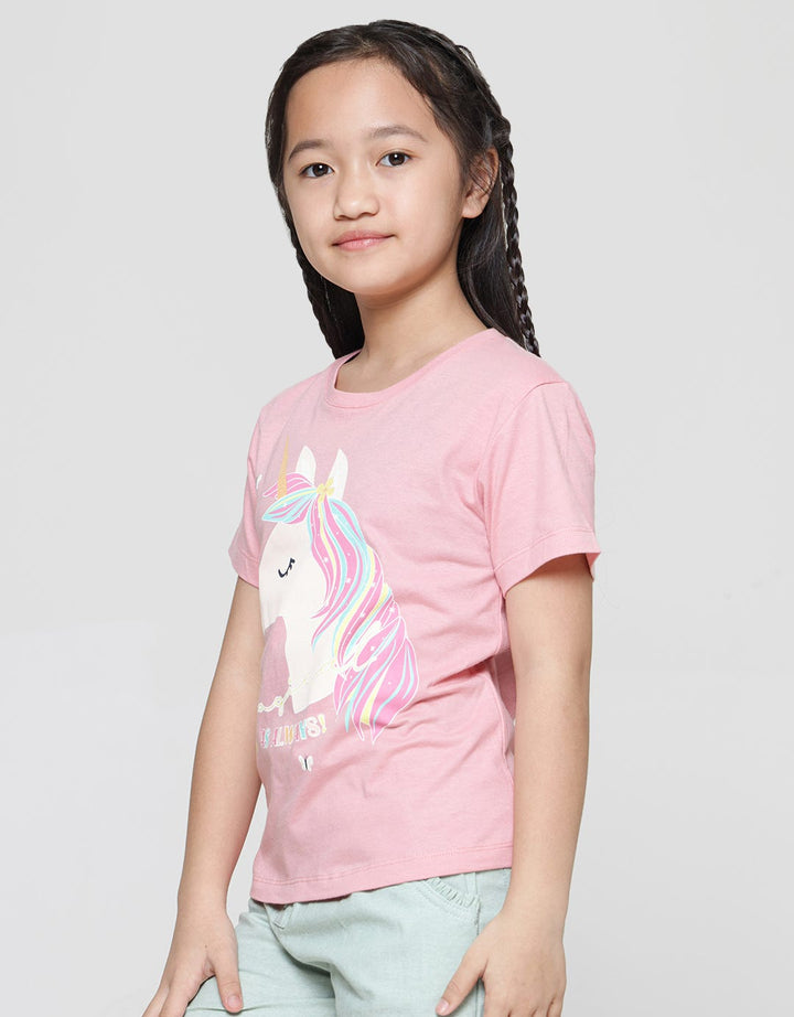 Little M Kaos Lengan Pendek Kepala Unicorn Anak Perempuan
