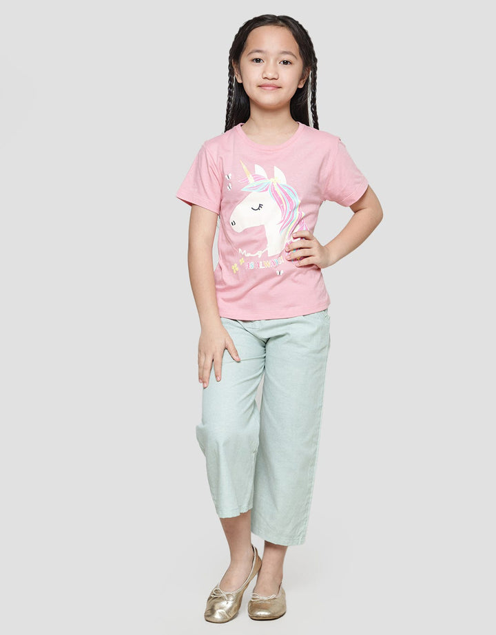 Little M Kaos Lengan Pendek Kepala Unicorn Anak Perempuan