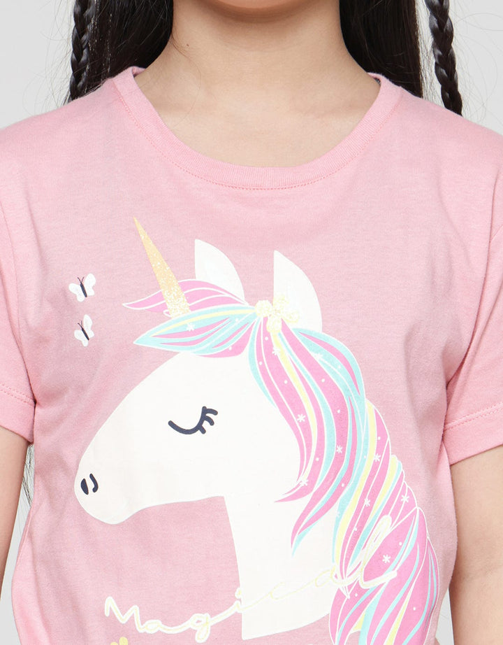 Little M Kaos Lengan Pendek Kepala Unicorn Anak Perempuan