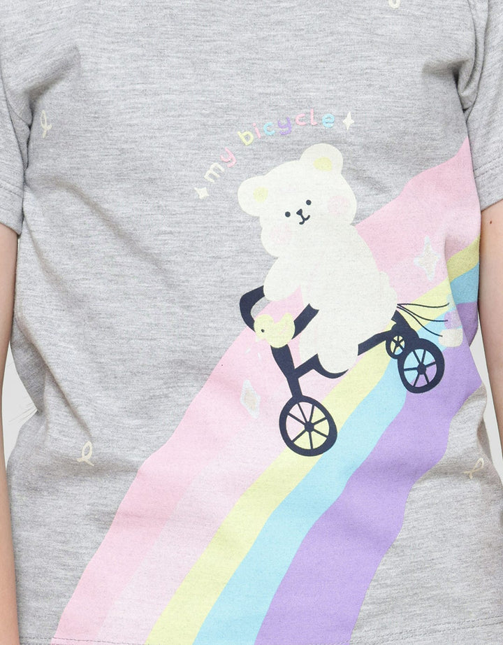 Little M Rainbow Bear Kaos Lengan Pendek Anak Perempuan