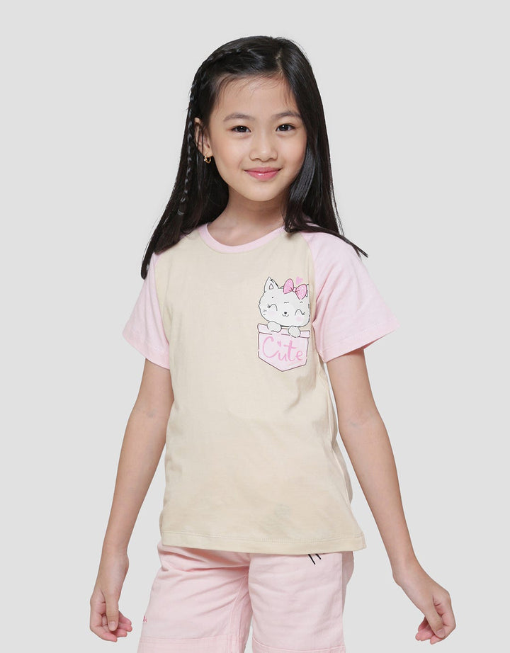 Little M Cat Pocket Kaos Anak Perempuan