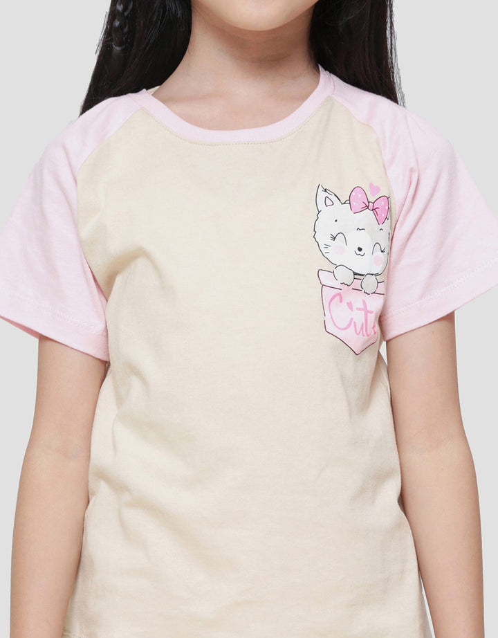 Little M Cat Pocket Kaos Anak Perempuan