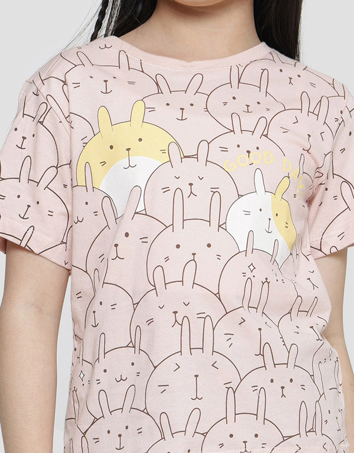 Little M Line Bunny Kaos Lengan Pendek Anak Perempuan