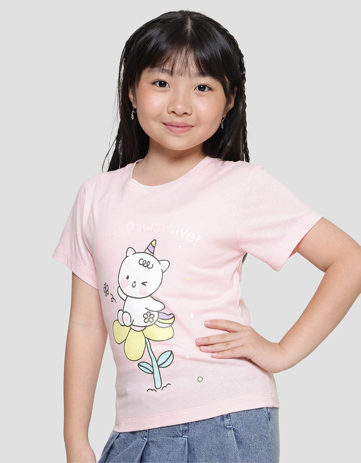Little M Kittycorn Stay Pawsitive Kaos Anak Perempuan