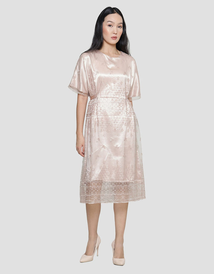 Connexion Midi Dress Tulle Lengan Pendek Wanita –