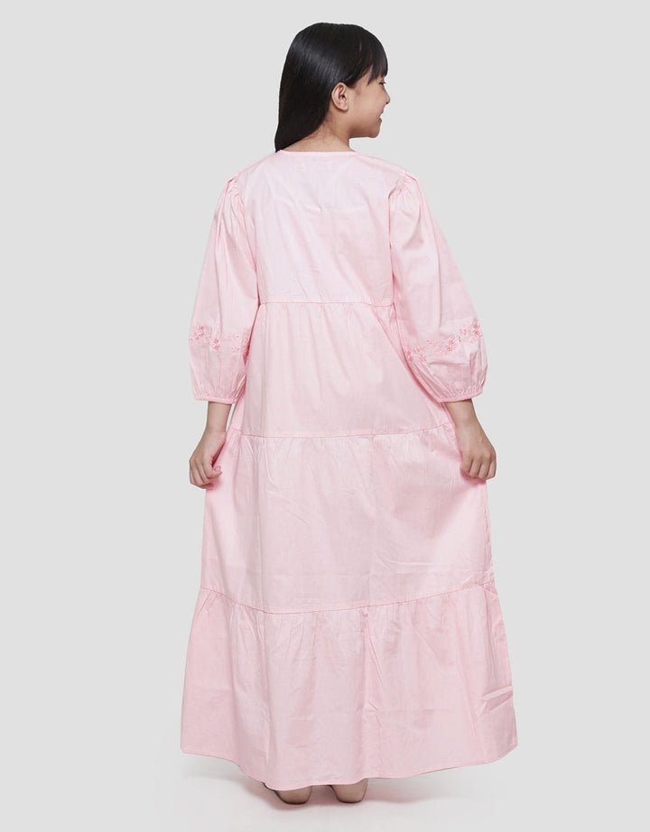 Sweet Miss Embroidery Front Button Maxi Dress for Girls